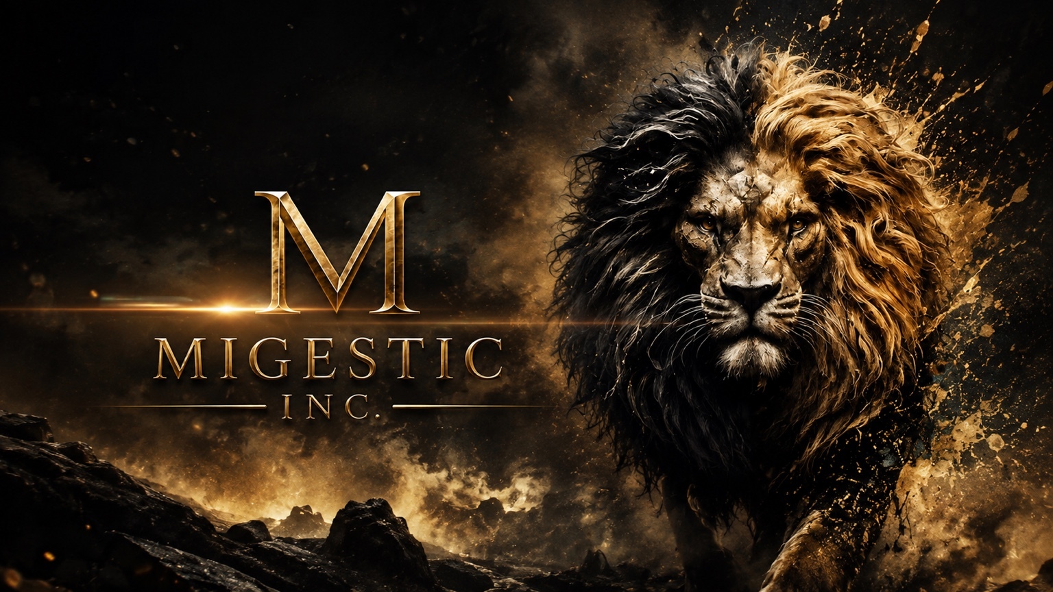 Black-and-gold MIGESTIC lion identity artwork